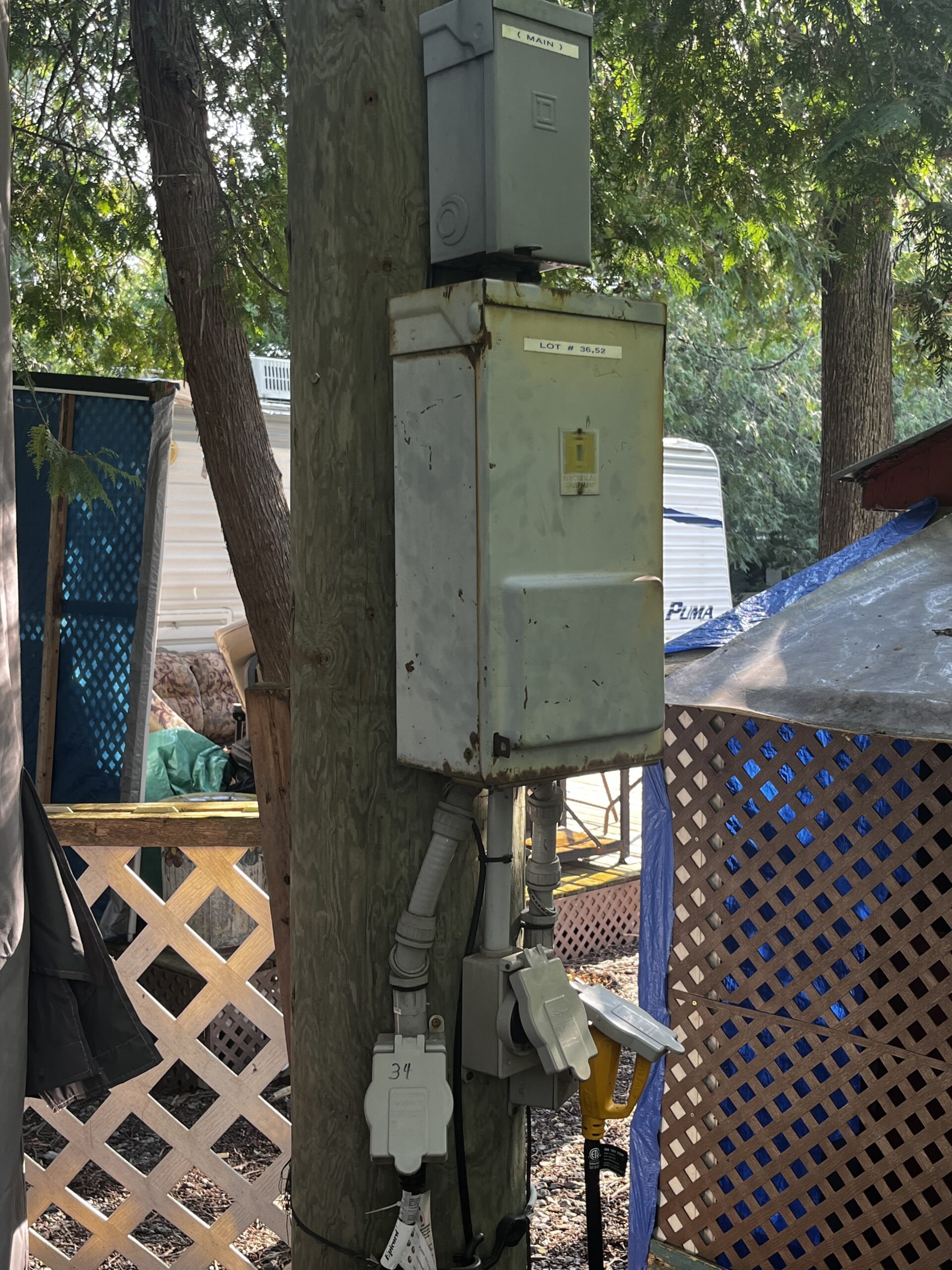 Electrical panel servicing 3 campsites.